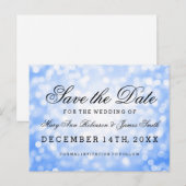 Elegant Save the Date Blue Glitzer Lights Ankündigungspostkarte (Vorne/Hinten)