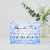 Elegant Save the Date Blue Glitzer Lights Ankündigungspostkarte (Stehend Vorderseite)