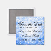 Elegant Save the Date Blue Glitzer Lights Magnet (Vorderseite/Rückseite)