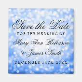 Elegant Save the Date Blue Glitzer Lights Magnet (Vorne)