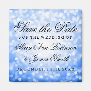 Elegant Save the Date Blue Glitzer Lights Magnet