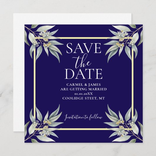 Elegant Save the Date Boho Eucalyptus Verlass (Vorne/Hinten)