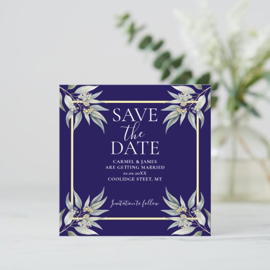 Elegant Save the Date Boho Eucalyptus Verlass (Stehend Vorderseite)