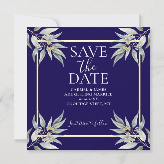 Elegant Save the Date Boho Eucalyptus Verlass (Vorderseite)