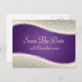 Elegant Save the Date Dazzling Glitzern Lila Ankündigungspostkarte (Vorne/Hinten)