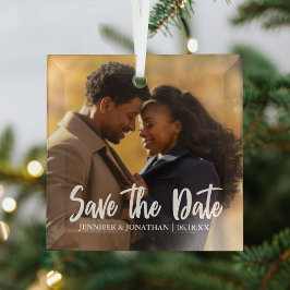 Elegant Save the Date Engagement Photo Christmas Ornament Aus Glas