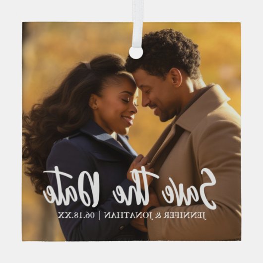 Elegant Save the Date Engagement Photo Christmas Ornament Aus Glas (Rückseite)