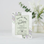 Elegant Save the Date Eucalyptus & Lavender Green Ankündigungspostkarte (Stehend Vorderseite)