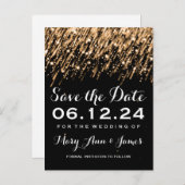 Elegant Save the Date Falling Stars Gold Ankündigungspostkarte (Vorne/Hinten)