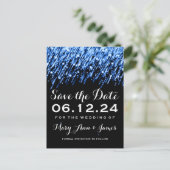 Elegant Save the Date Falling Stars Sapphire Blue Ankündigungspostkarte (Stehend Vorderseite)