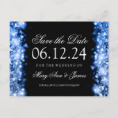 Elegant Save the Date funkelnd Lights Saphire Ankündigungspostkarte (Vorderseite)