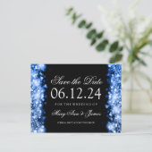 Elegant Save the Date funkelnd Lights Saphire Ankündigungspostkarte (Stehend Vorderseite)