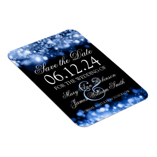 Elegant Save the Date funkelnd Lights Saphire Magnet (Rechte Seite)