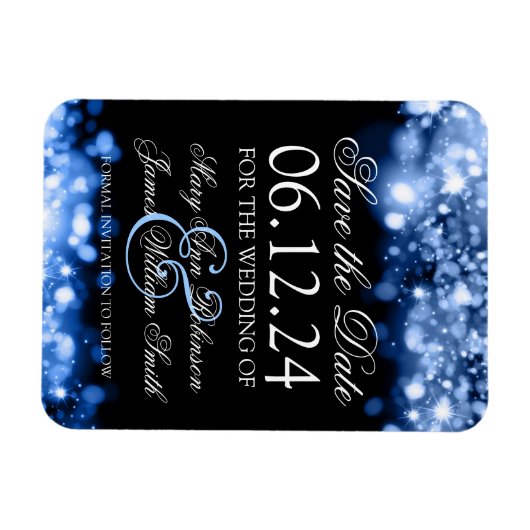 Elegant Save the Date funkelnd Lights Saphire Magnet (Horizontal)