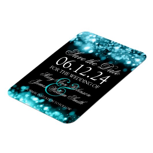 Elegant Save the Date funkelnd türkisfarben Magnet (Linke Seite)