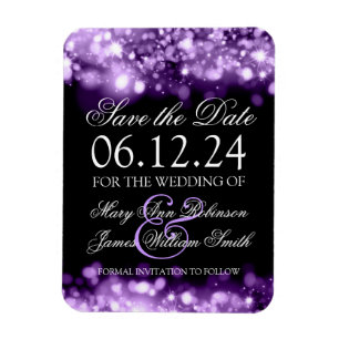 Elegant Save the Date funkelnde Lichter Lila Magnet