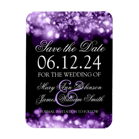 Elegant Save the Date funkelnde Lichter Lila Magnet (Vertikal)