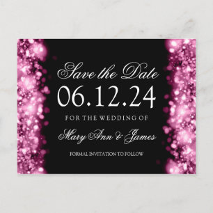 Elegant Save the Date funkelnde Lichter rosa Ankündigungspostkarte