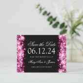 Elegant Save the Date funkelnde Lichter rosa Ankündigungspostkarte (Stehend Vorderseite)