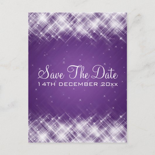 Elegant Save the Date Glamour Sparks Lila Ankündigungspostkarte (Vorderseite)