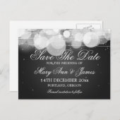 Elegant Save the Date Glow & Sparkle Black Ankündigungspostkarte (Vorne/Hinten)