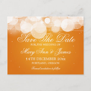 Elegant Save the Date Glow & Sparkle Orange Ankündigungspostkarte