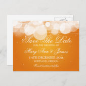 Elegant Save the Date Glow & Sparkle Orange Ankündigungspostkarte (Vorne/Hinten)