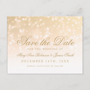 Elegant Save the Date Gold Bokeh Sparkle Lights Ankündigungspostkarte