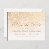 Elegant Save the Date Gold Bokeh Sparkle Lights Ankündigungspostkarte (Vorne/Hinten)