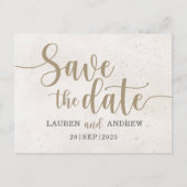 Elegant Save the Date Gold Calligraphy Script Postkarte (Vorderseite)