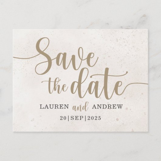 Elegant Save the Date Gold Calligraphy Script Postkarte (Vorderseite)