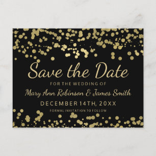Elegant Save the Date Gold Foil Look Confetti Ankündigungspostkarte