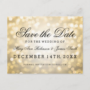 Elegant Save the Date Gold Glitzer Lights Ankündigungspostkarte
