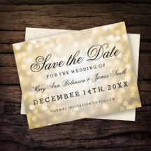 Elegant Save the Date Gold Glitzer Lights