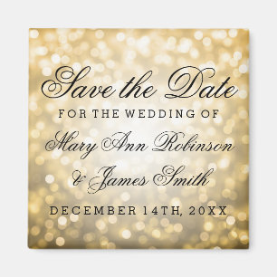 Elegant Save the Date Gold Glitzer Lights Magnet