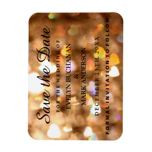 Elegant Save the Date Gold Glitzer Lights Magnet (Vertikal)