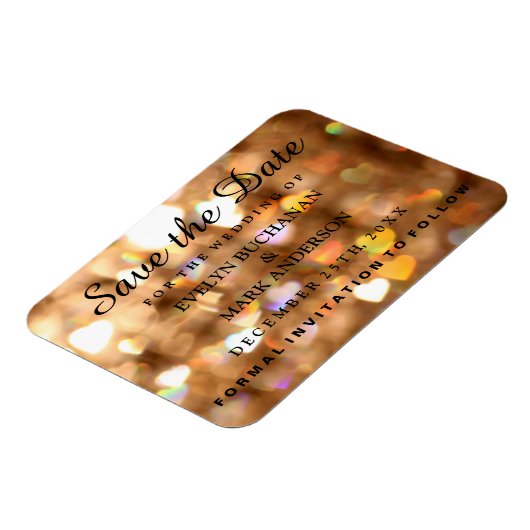 Elegant Save the Date Gold Glitzer Lights Magnet (Linke Seite)