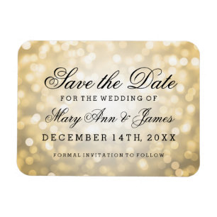 Elegant Save the Date Gold Glitzer Lights Magnet