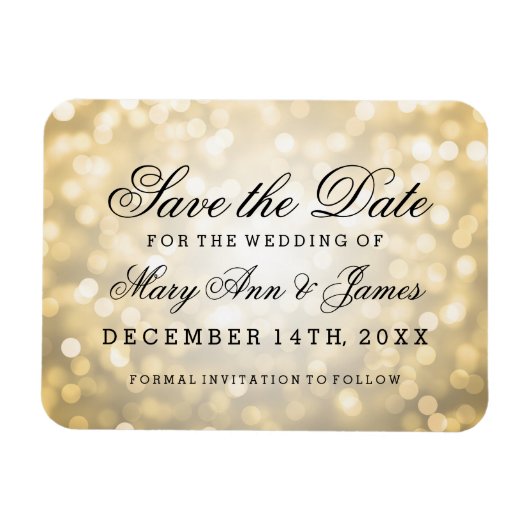 Elegant Save the Date Gold Glitzer Lights Magnet (Horizontal)