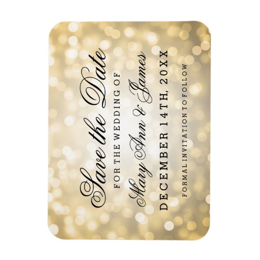 Elegant Save the Date Gold Glitzer Lights Magnet (Vertikal)