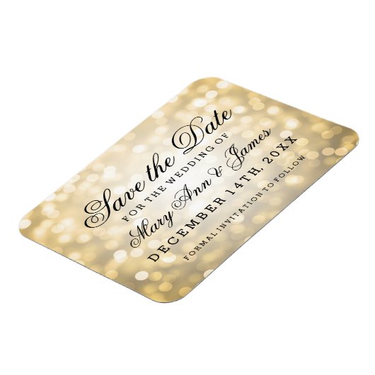 Elegant Save the Date Gold Glitzer Lights Magnet (Linke Seite)