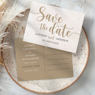 Elegant Save-the-Date Gold-Kalligrafieschrift Postkarte