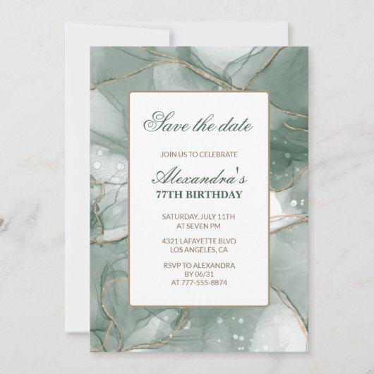 Elegant Save the Date Green 77. Geburtstag Einladung (Vorderseite)
