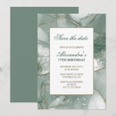 Elegant Save the Date Green 77. Geburtstag Einladung (Vorne/Hinten)