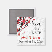 Elegant Save the Date japanische Blume Red Magnet (Vorderseite/Rückseite)