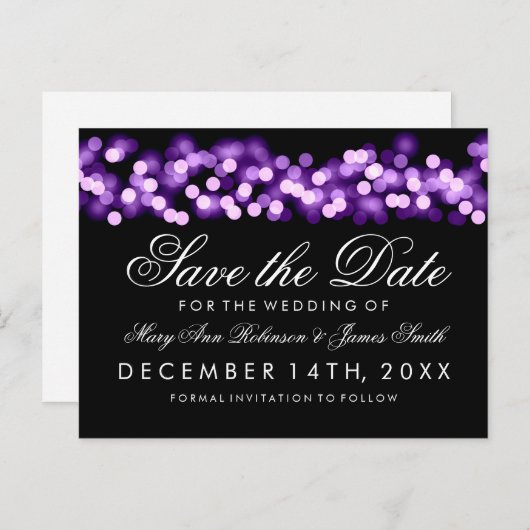 Elegant Save the Date Lila Hollywood Glam Ankündigungspostkarte (Vorne/Hinten)