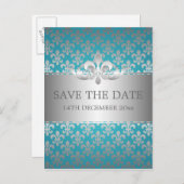 Elegant Save the Date Lilie Blue Ankündigungspostkarte (Vorne/Hinten)