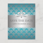 Elegant Save the Date Lilie Blue Ankündigungspostkarte (Vorderseite)