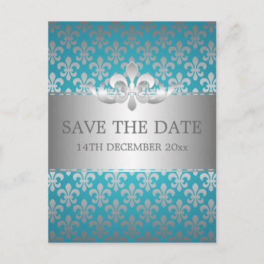 Elegant Save the Date Lilie Blue Ankündigungspostkarte (Vorderseite)