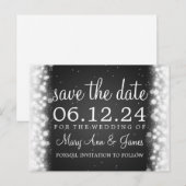 Elegant Save the Date Magic Sparkle Black Ankündigungspostkarte (Vorne/Hinten)